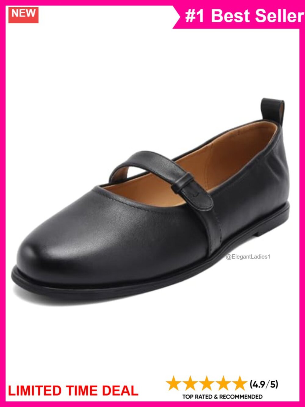 Leather Ballet Flats Mary Jane Shoes Low Heel Buckle